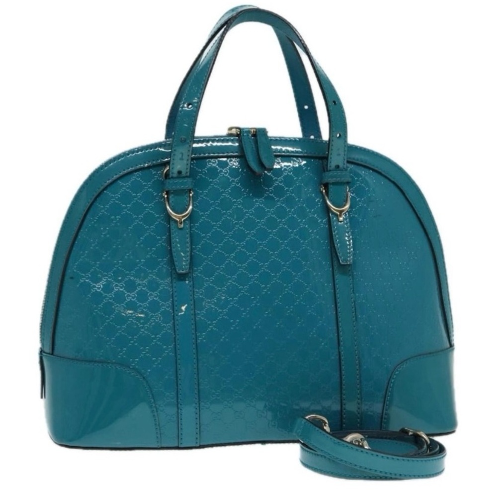 Auth Gucci Patent Microguccissima Small Nice Top Handle Dome Bag Green/Turquoise